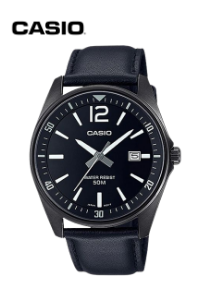 Casio Black Dial With Date & Black Leather Strap Men's WatchMTP-E170BL-1BVDF